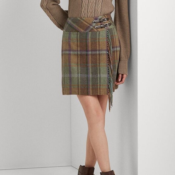 Lauren Ralph Lauren Plaid Fringe Trim Tweed Mini Skirt
